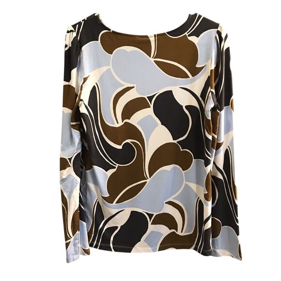 Ann Taylor Womens Size S small Long Sleeve Top Colorful Blouse Retro Print Blue - Picture 3 of 4